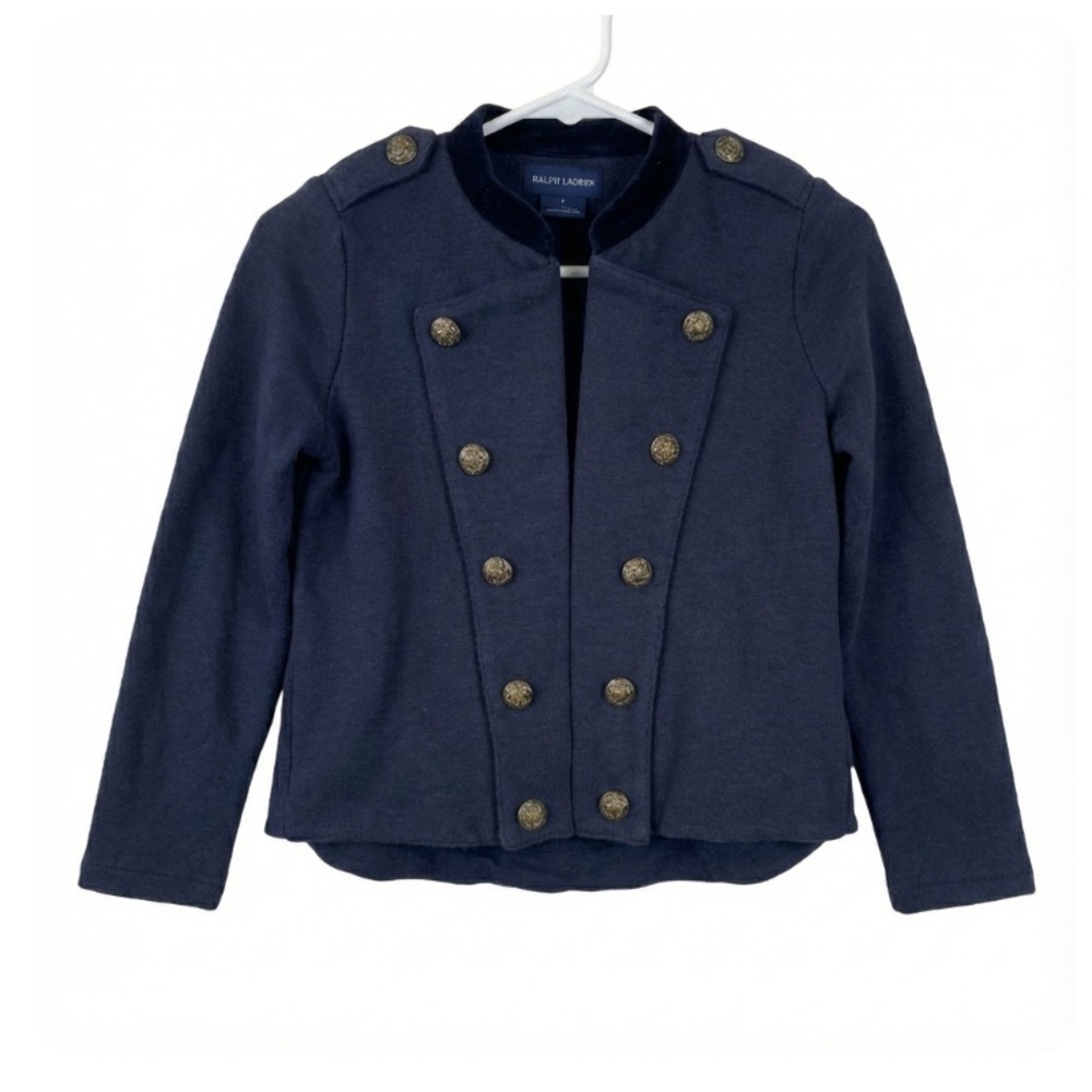 NWT• Ralph Lauren Girls Navy French Terry Military Blazer Gold Buttons 7